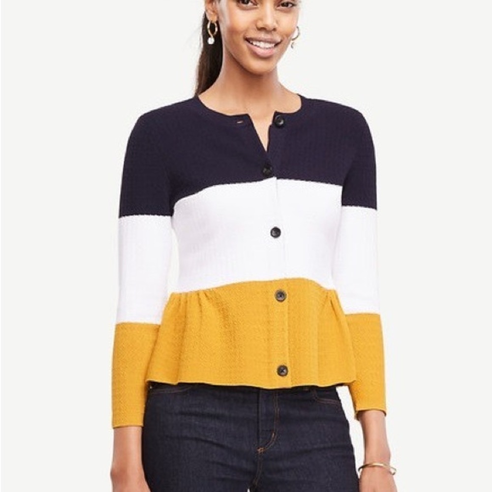 Ann Taylor Multicolor Peplum Cardigan